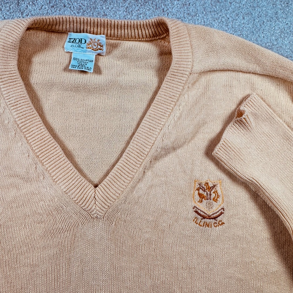Izod Club XXL Yellow V-Neck Sweater Egyptian Cotton Made USA Vintage Illini CC